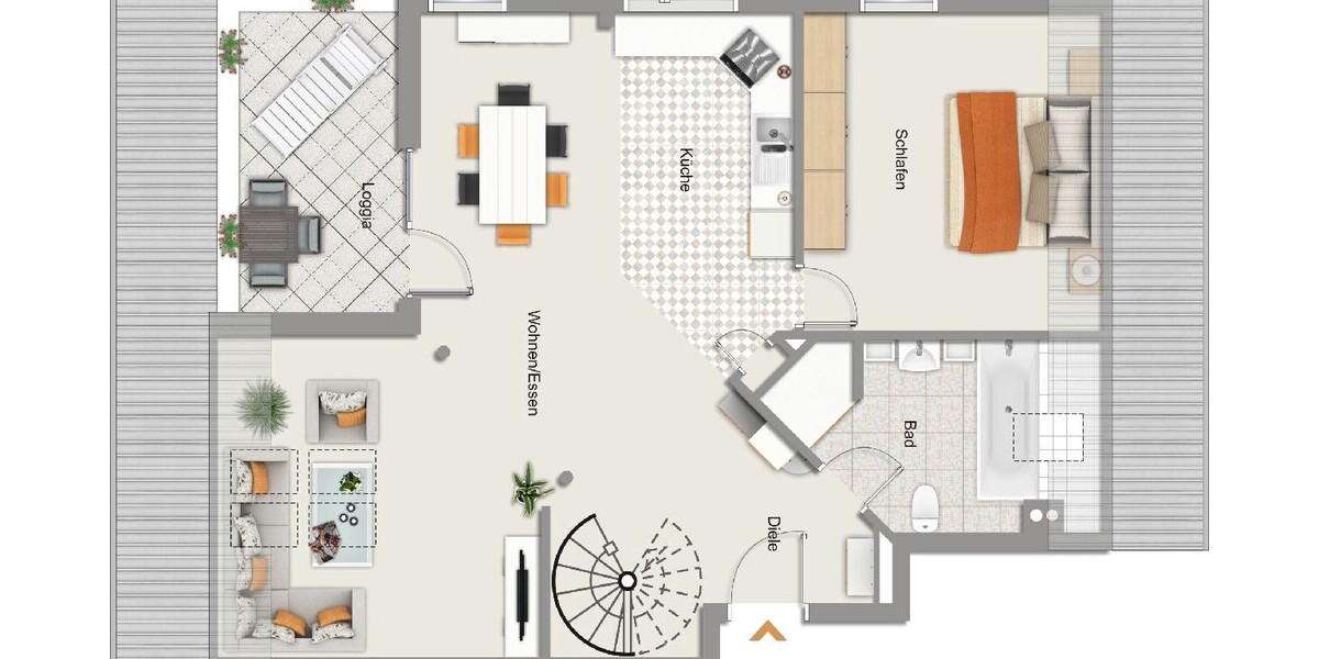 albero:) Licht und Raum auf zwei Ebenen - Studio-Maisonette mit Loggia und Tiefgarage - Etagenwohnung Mainhausen Mainflingen | Angebot:24691020