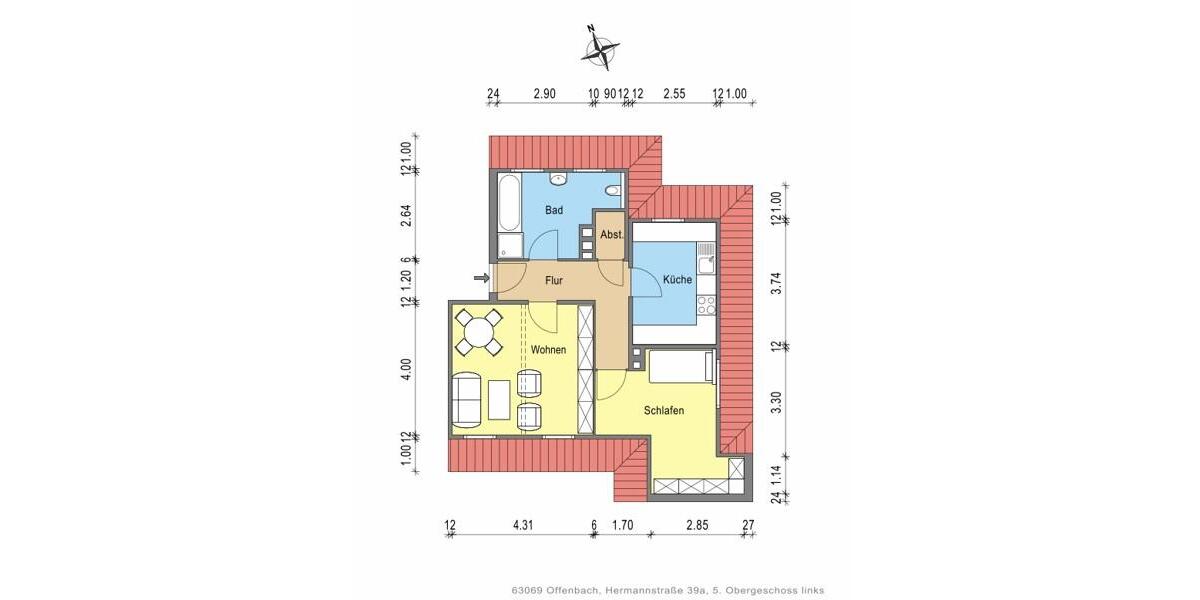 Etagenwohnung Offenbach am Main Buchrain - 2 Zimmer, 55 m&sup2;, 549&euro; | Angebot:24923002
