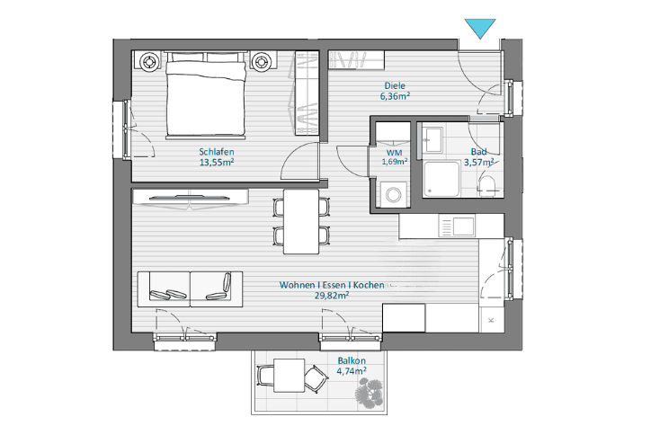 Etagenwohnung Offenbach am Main Rosenhöhe - 2 Zimmer, 57 m&sup2;, 1.180&euro; | Angebot:26695167