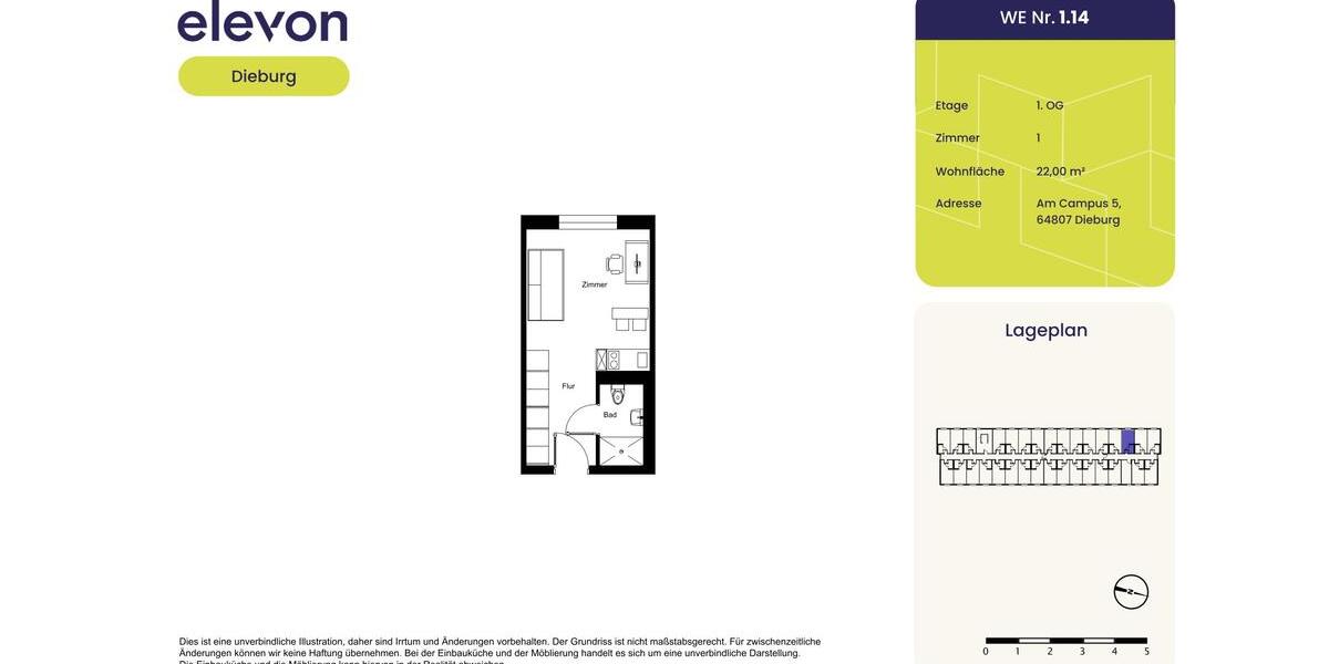 Etagenwohnung Dieburg - 1 Zimmer, 22 m&sup2;, 406&euro; | Angebot:25963364
