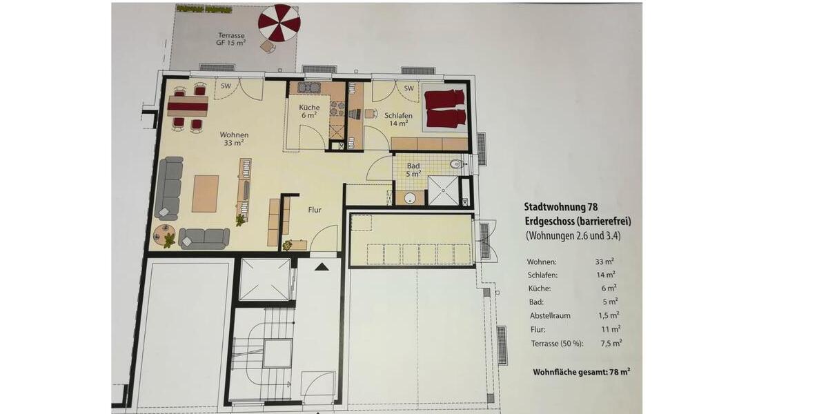 Erdgeschoßwohnung Frankfurt am Main Kalbach - 2 Zimmer, 78 m&sup2;, 450.000&euro; | Angebot:27273495