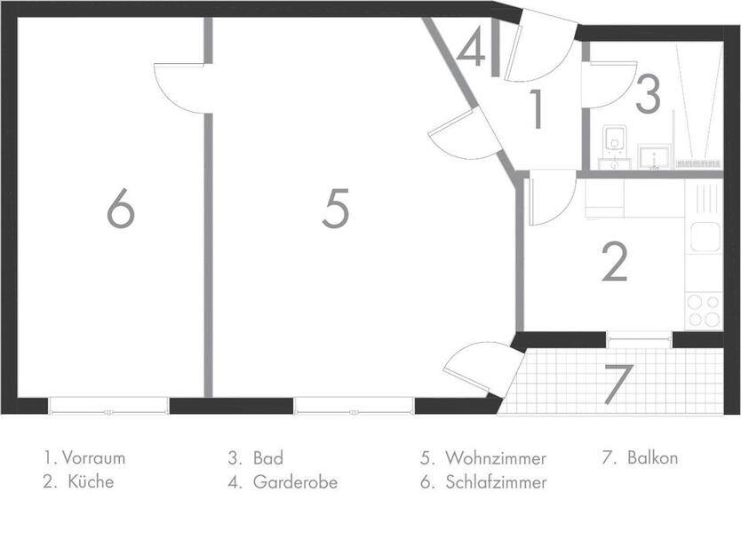 60 m2 2-Zimmer-Wohnung, neues Bad, EBK, Balkon, Stellplatz 30€