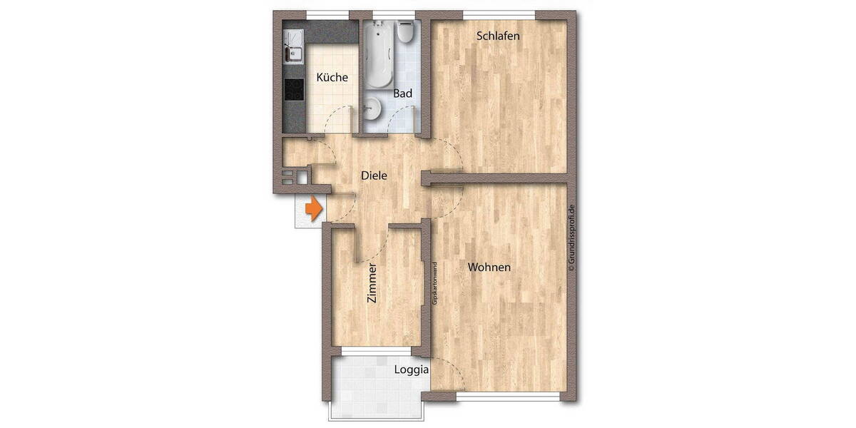 Etagenwohnung Bad Homburg Berliner Siedlung/Gartenfeld - 3 Zimmer, 65 m&sup2;, 398.000&euro; | Angebot:26228857