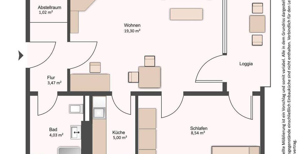 Etagenwohnung Darmstadt Kranichstein - 1 Zimmer, 44 m&sup2;, 534&euro; | Angebot:26276370