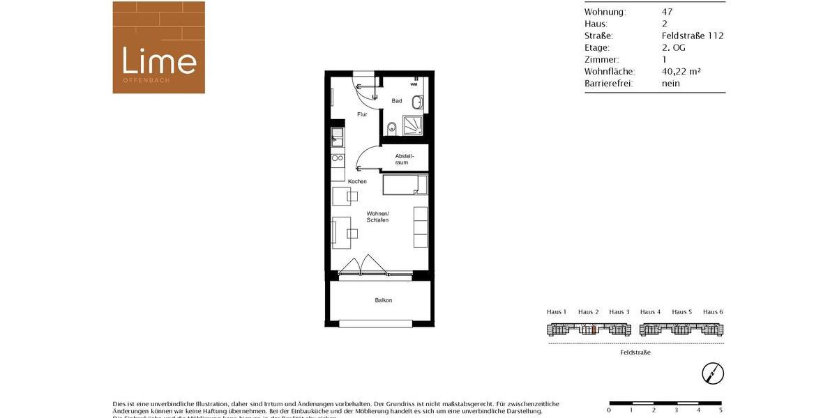 Möbliertes 1-Zimmer-Apartment mit Einbauküche und Balkon 1 zimmer