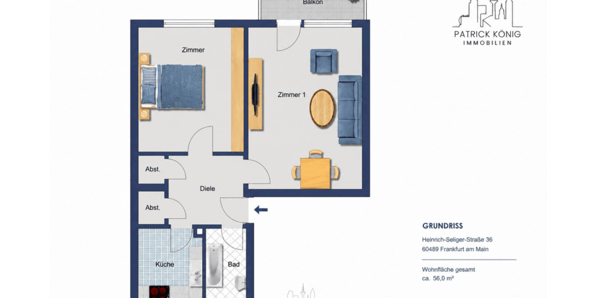 Etagenwohnung Frankfurt am Main Niederrad - 2 Zimmer, 56 m&sup2;, 299.000&euro; | Angebot:26834585
