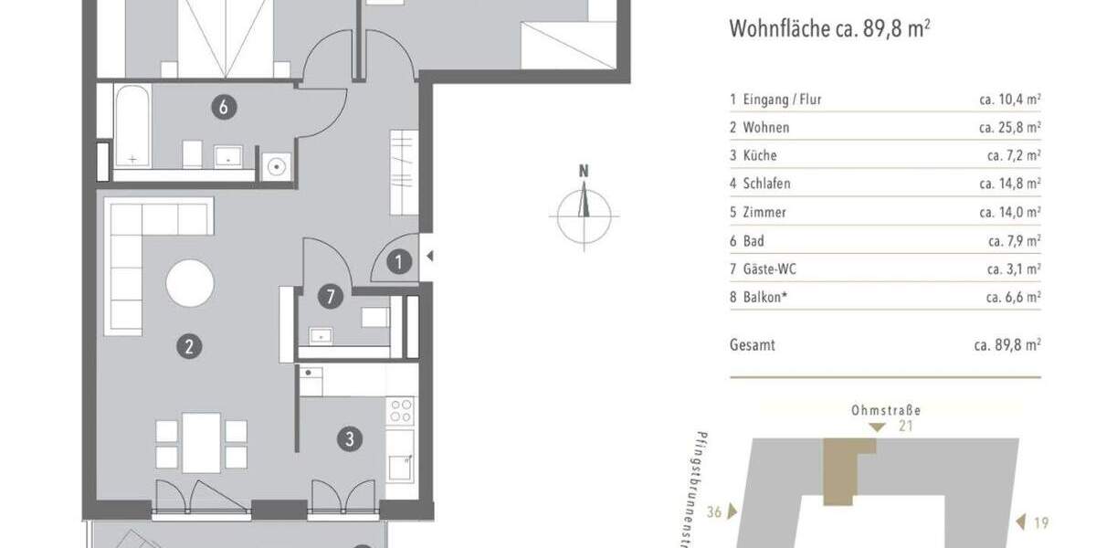 Etagenwohnung Frankfurt am Main Bockenheim - 3 Zimmer, 90 m&sup2;, 2.000&euro; | Angebot:25246475
