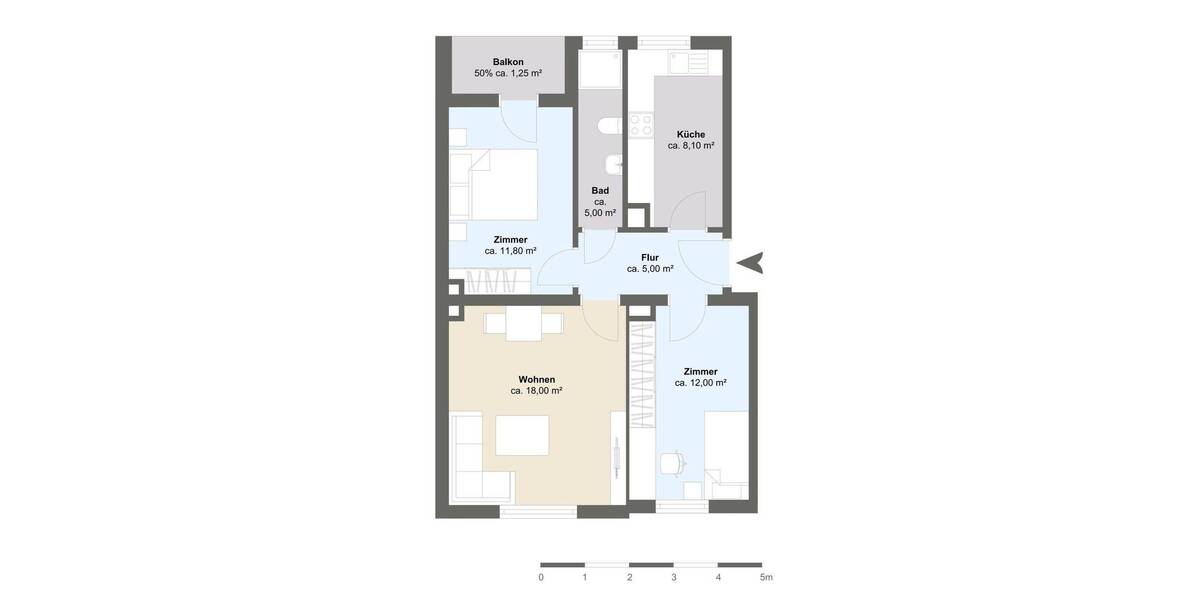 Etagenwohnung Offenbach am Main Buchrain - 3 Zimmer, 60 m&sup2;, 229.000&euro; | Angebot:25690957
