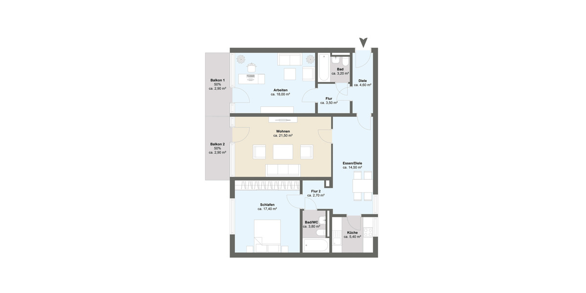 Etagenwohnung Frankfurt am Main Sachsenhausen - 4 Zimmer, 100 m&sup2;, 425.000&euro; | Angebot:26703620