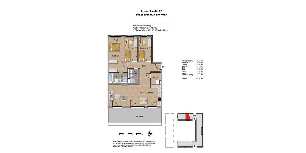 Etagenwohnung Frankfurt am Main Niederrad - 4 Zimmer, 119 m&sup2;, 2.040&euro; | Angebot:25989602