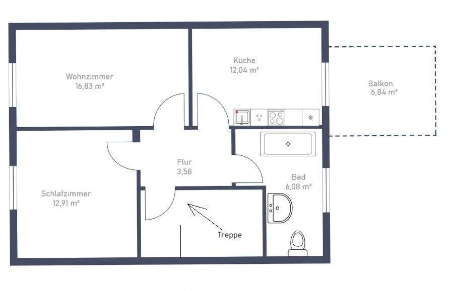 Ruhig wohnen: 2-Zimmer-Dachgeschosswohnung mit Balkon 2 zimmer