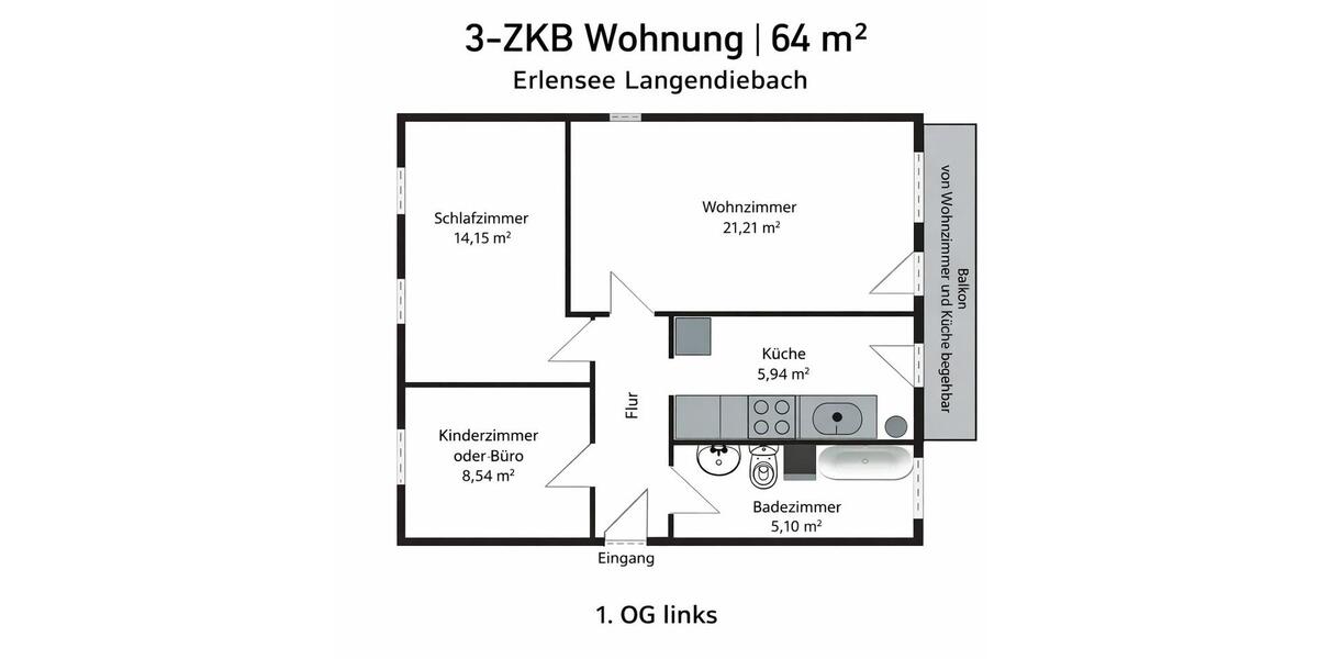 Etagenwohnung Bruchköbel - 3 Zimmer, 64 m&sup2;, 239.000&euro; | Angebot:26228082