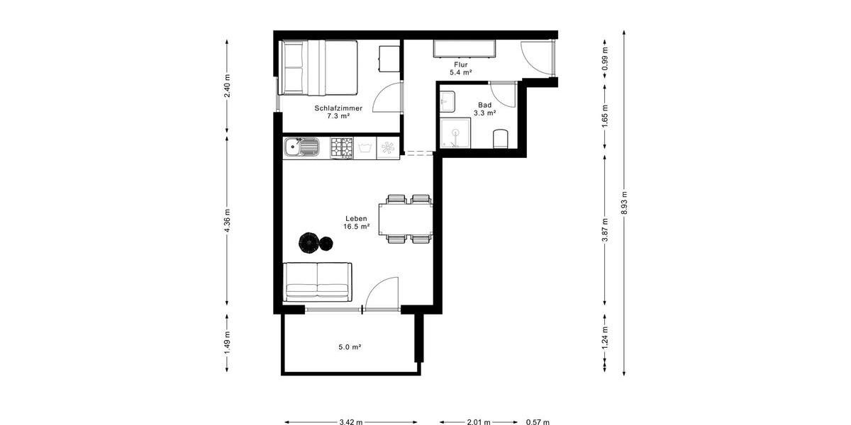 Moderne Einzimmerwohnung in Obertshausen mit Balkon 1 zimmer