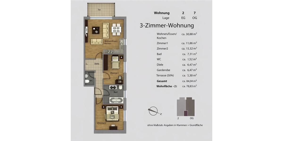 Erdgeschoßwohnung Obertshausen - 3 Zimmer, 78 m&sup2;, 437.000&euro; | Angebot:26227007