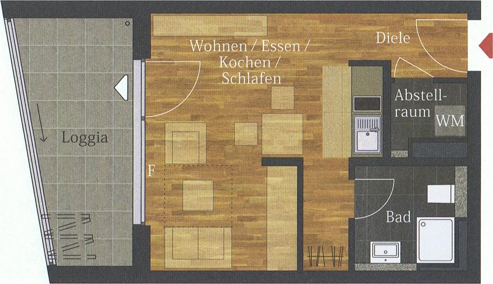 Erdgeschoßwohnung Frankfurt am Main Kalbach - 1 Zimmer, 34 m&sup2;, 257.000&euro; | Angebot:26033206