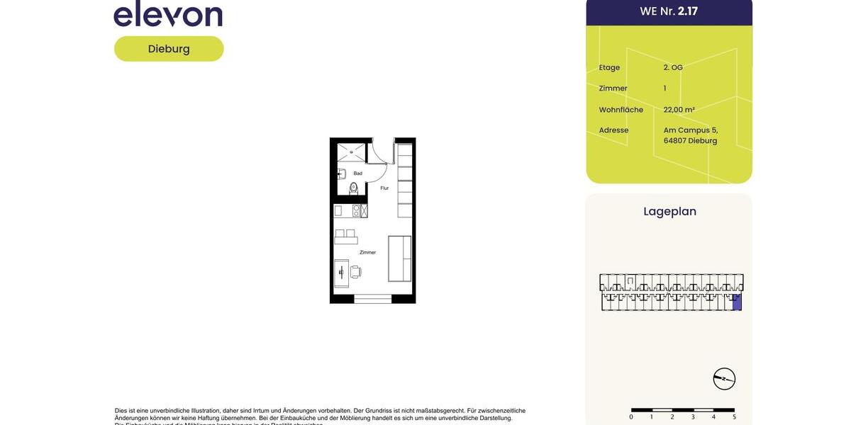 Etagenwohnung Dieburg - 1 Zimmer, 22 m&sup2;, 409&euro; | Angebot:26381962