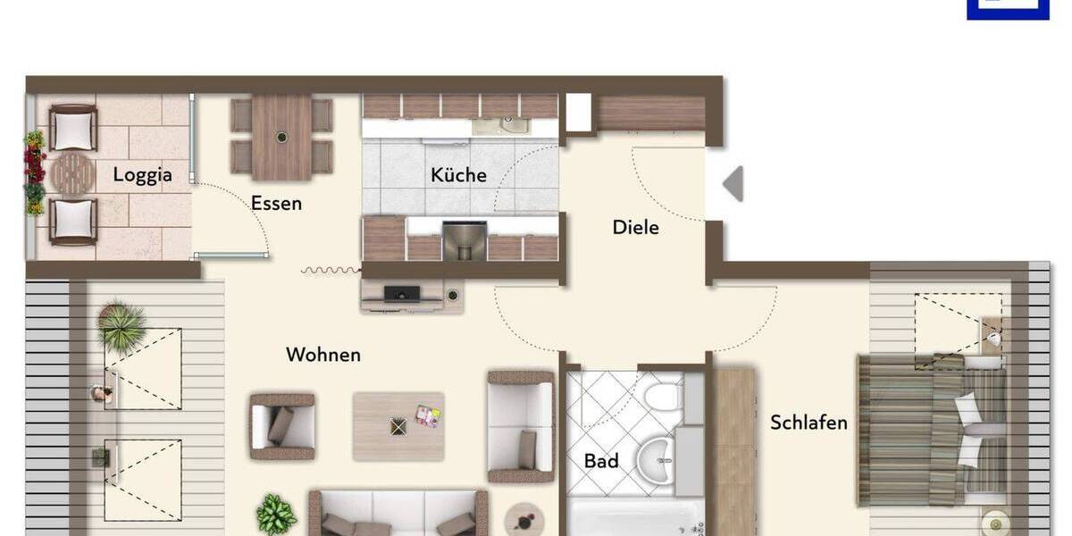 Etagenwohnung Dietzenbach Steinberg - 2 Zimmer, 55 m&sup2;, 209.000&euro; | Angebot:26205744