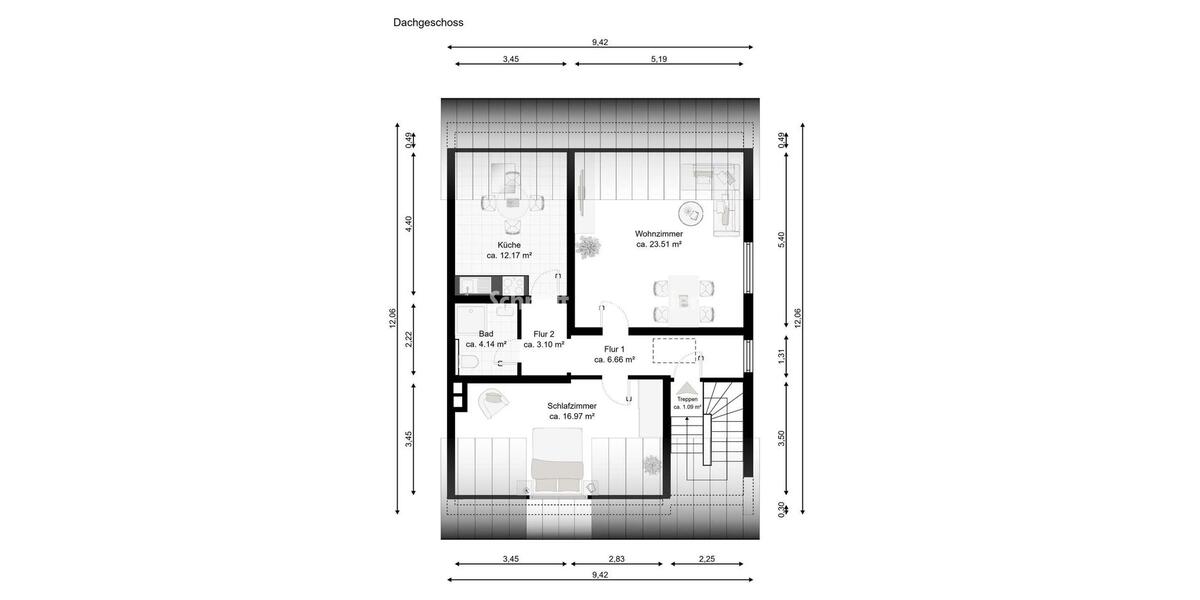 Gemütliche Dachgeschoss-Wohnung mit Skylineblick 2 zimmer