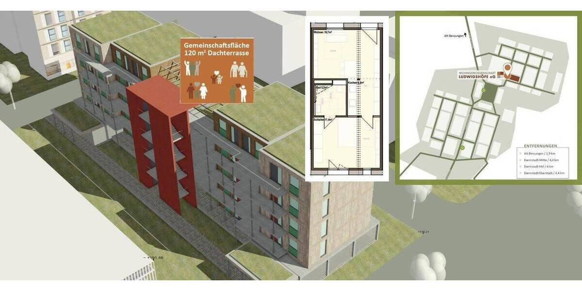 Etagenwohnung Ludwigshöhviertel Darmstadt - 2 Zimmer, 45 m&sup2;, 75.879&euro; | Angebot:26737346