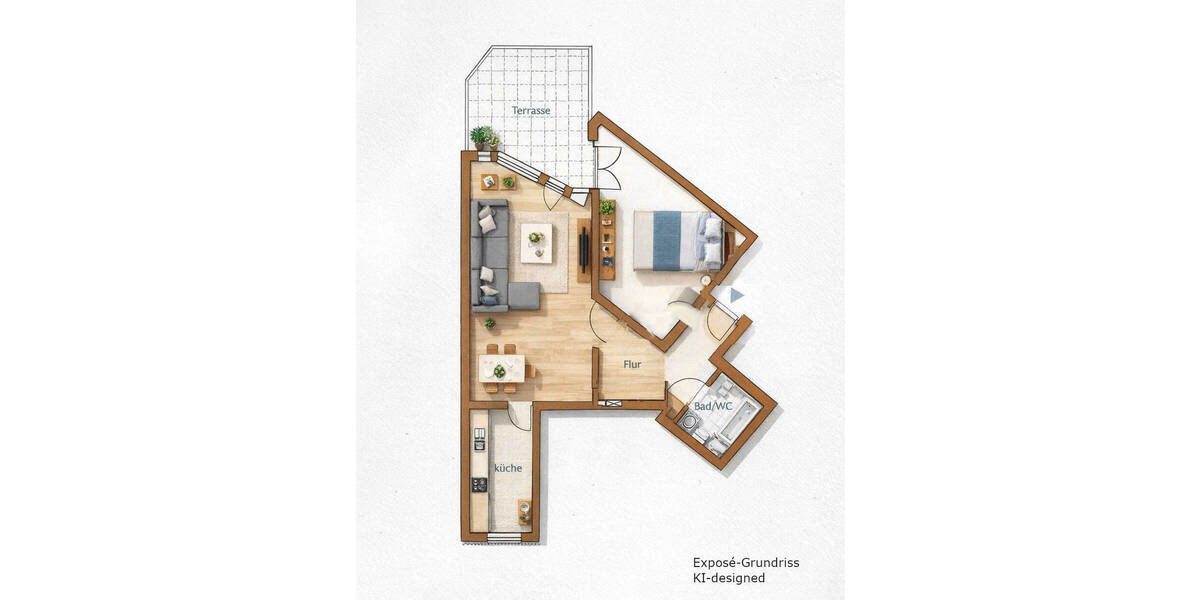 Terrassenwohnung Offenbach am Main Lauterborn - 2 Zimmer, 62 m&sup2;, 198.800&euro; | Angebot:26840731