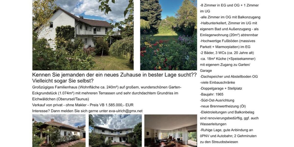 Einfamilienhaus Oberursel (Taunus) - 9 Zimmer, 240 m&sup2;, 1.585.000&euro; | Angebot:26857841