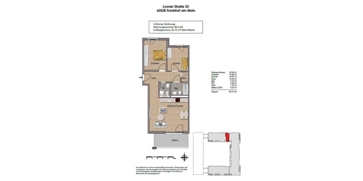 Etagenwohnung Frankfurt am Main Niederrad - 3 Zimmer, 82 m&sup2;, 1.505&euro; | Angebot:26462634