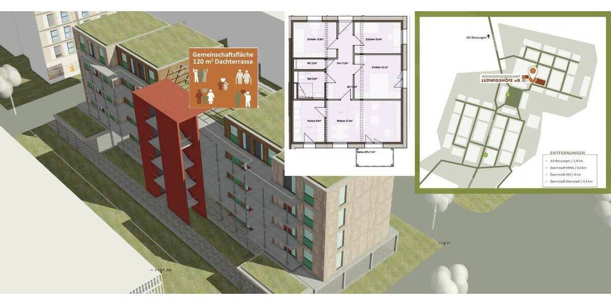 Etagenwohnung Ludwigshöhviertel Darmstadt - 3 Zimmer, 72 m&sup2;, 96.000&euro; | Angebot:26654645