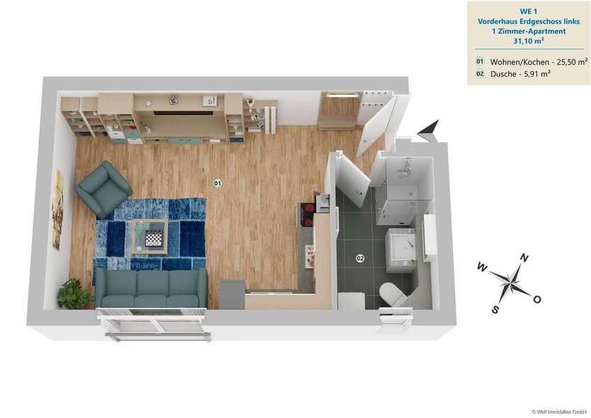 Wohnung zum Kaufen in Frankfurt am Main 264.350 € 31.1 m²