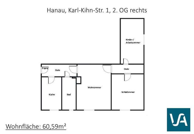 Etagenwohnung Hanau Großauheim - 3.5 Zimmer, 61 m&sup2;, 637&euro; | Angebot:26211492