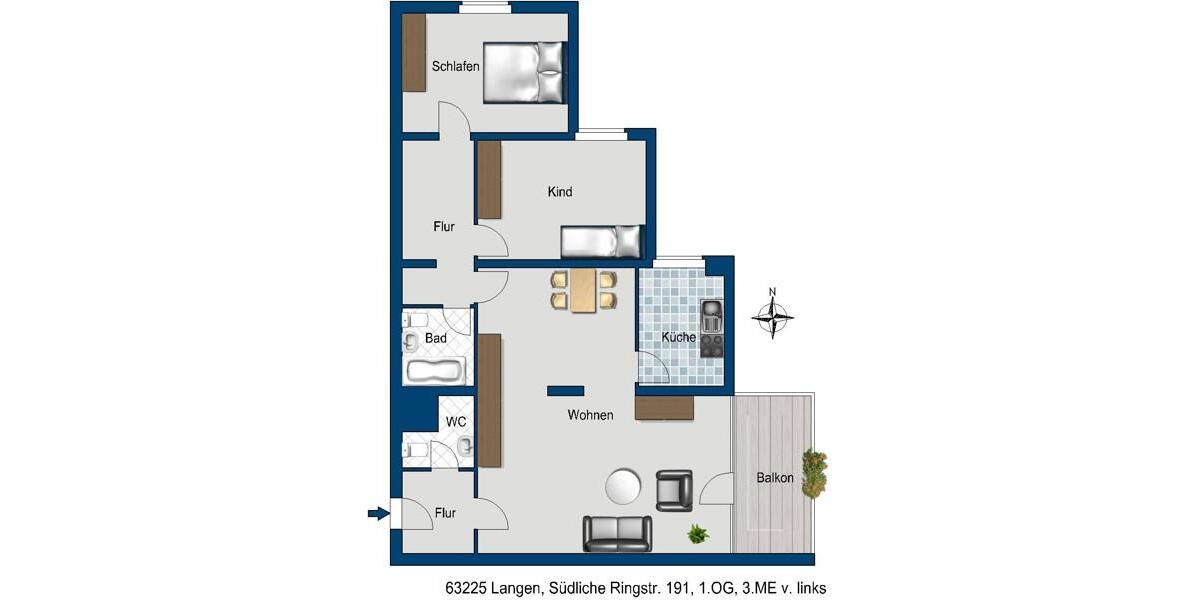 Etagenwohnung Langen (Hessen) - 3 Zimmer, 92 m&sup2;, 987&euro; | Angebot:25684854