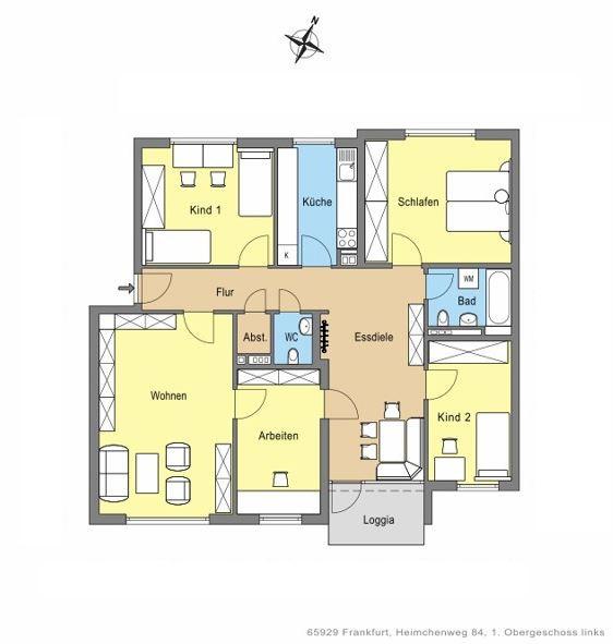 Etagenwohnung Frankfurt am Main Unterliederbach - 5 Zimmer, 114 m&sup2;, 1.501&euro; | Angebot:26170946