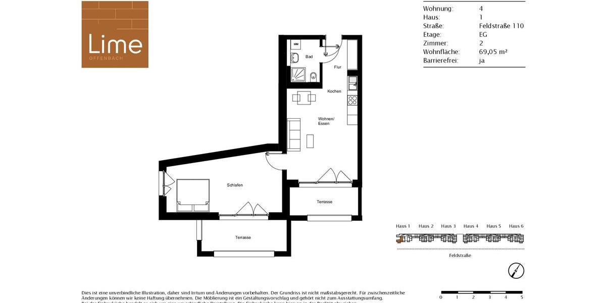 Erdgeschoßwohnung Offenbach am Main Bieberer Berg - 2 Zimmer, 69 m&sup2;, 1.095&euro; | Angebot:26232197