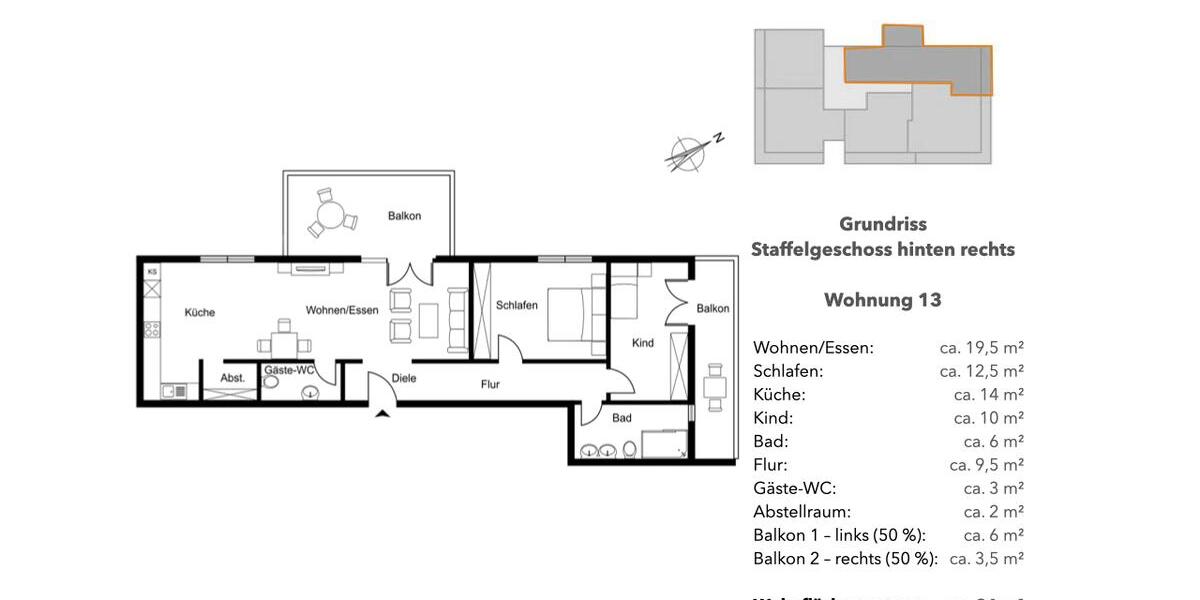 Helle 2,5-Zimmer-Penthouse-Wohnung mit hochwertiger Einbauküche und Aufzug 2.5 zimmer
