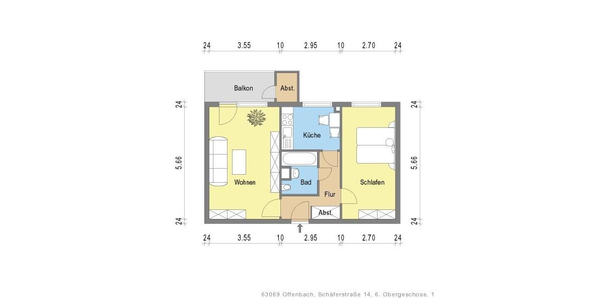 Etagenwohnung Offenbach am Main Buchrain - 2 Zimmer, 49 m&sup2;, 588&euro; | Angebot:25881699